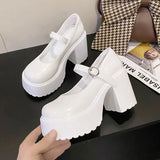 for Women Fashion White Platform Super High Heels Buckle Strap Mary Jane Shoes Woman Goth Thick Heeled Party Shoes
