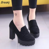 with 10CM Pumps Suede high heels thick round head waterproof platform black single shoes woman thick bottom was thin