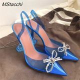 Bowknot Women Pumps Clear Heels For Women Transparent Shoes Summer PVC Slingback High Heel Sandals Ladies Jelly