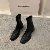 High-Heeled Square Head Thin French Short Boots Women's Shoes 2024 New Spring And Autumn Single Boots Brown Martin