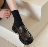 Leather Shoes Women's English Style Shoes 2024 New Summer Retro Flat-Soled Love Shoes Black One-Footed Women's