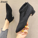 Shoes Women Fashion Modern Boots Pointed toe Women Ankle Boots Elegant Woman Party Shoes Square Heels Black Blue