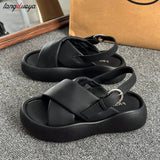 2023 Summer Women platform Sandals High Platform Leather Flip Flops Beach Comfort Casual Thick Bottom Slides Sandals