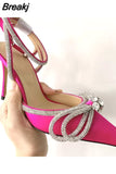 Sequined Bowknot Women's Sandals Sexy Ankle Strap High Heels Pumps Female Sandals 2023 Summer Wedding Nightclub