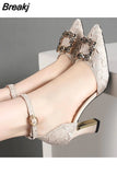 High Heel Shoes for Women Spring New Bling Buckle Pointed Toe Thin Heels Women Shoes Sexy Dress Wedding Pumps Heeled