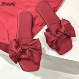 New Summer Sexy Satin Cloth Bow Wedding Bridesmaid Flat Comfortable Fashion Opened Toe Slippers Female Wedding
