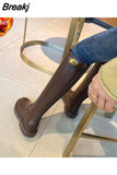 Long Women's Boots Brown Winter Knee High Shaft Shoes for Woman Platform Elegant with Low Heels 2023 New in