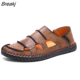 Size Men's Sandals Men's Hollow Breathable Outdoor Casual Leather Shoes Men's Trend Elastic Belt Driving Leather