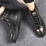 Men Leather Casual Shoes Slip on Loafers Shoes White Men's Platform Shoes Fashion Leisure Driving Shoes Soft