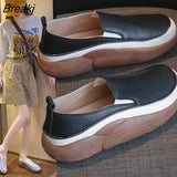 Leather Casual Platform Shoes for Women 2023 All-match Female Footwear Outside Slip-on Shoes Comfortable Anti-skid Flat