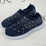 Crystal Flats Shoes for Women Plus Size Breathable Mesh White Sneakers Woman 2023 Autumn Soft Sole ladies Sports