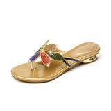 Version Sandals Women's Water Drill Sandals Slippers Summer Pinch Slippers Temperament Flat-Soled Fashion Crystal Herringbone