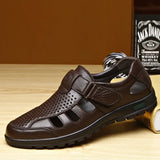 Men Sandals Leather Breathable Men's Shoes Fashion Hollow Out Breathable Comfortable Sandalias Flat Casual