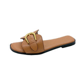 Women Slippers Leather Square Toe Women Flats Flip Flops Designer Ladies Slides Sandals Women Shoes Luxury