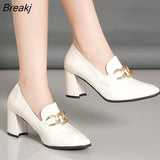 Sexy Women's New High Heels Thick Heel Soft Leather Patent Leather All-match British Square Toe High