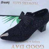 Lady Women Luxury Mesh Breathable Bow-knot Rhinestone Elegant Medium Heels Single Shoes High Pump Pointed Toe