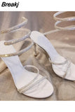 Winding Crystal Sandals Woman Summer 2023 Runway Ankle Strap Party Shoes Stiletto Sandals High-heeled Ladies
