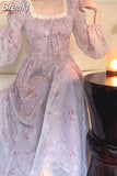 Elegant Lace Midi Dress Even Party Woman 2023 Summer Office Lady Fairy Long Sleeve Dress Chiffon Casual Fashion