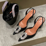 Rose Red Women Pumps Thin Heels Pointed Toe Super High Buckle Strap Ladies Dress Shoes Sandals Women