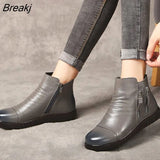 genuine leather boots women plush snow boots mom shoes designer zipper wedges shoes woman ankle
