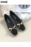 Women Shoes Brand Metal Decoration Flats Ballet Square Toe Flat Heels Ladies Lazy Loafers Soft Ballerina Female Zapatos De