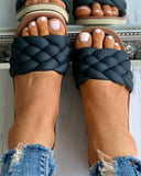2023 Trend Braided Slippers Women Flat Outdoor Weave Slides Rubber Sole Open Toe Beach Casual Sandals Ladies Cozy