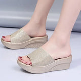 Slippers Women's 2023 Summer New Thick Sole Wedge Heel Flip-Flops Open Toe Ladies Fashion Solid Color Sandals