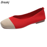 NEW Women Slip On Flat Loafers Patchwork Square Toe Shallow Ballet Flats Shoes knitting Casual Flat Shoes Ballerina