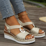 Breakj 2025 New Slope Heel Sandals Women Metal Buckle Rope Slopes And Light-Bottomed Fish Mouth