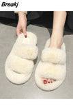 Shoes for Women 2023 Sandals Summer Heels Velvet New Fashion Outside Girls Fur Low Flock Rome Short Plush Slipper