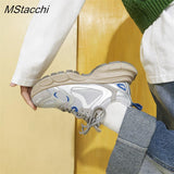 New Women Sneakers Breathable Mesh Lace Up Flat Platform Shoes Thick Bottom Real Leather Round Toe Casual Fashion