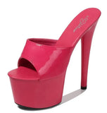 Size Female Slippers Outside PU Patent Leather Platform Super High Heels 17cm Thin Heel Solid Women's Shoes 2023 New