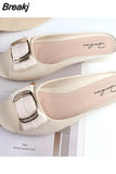 Ladies Sandals Summer Half Slippers Women's Fashion Square Buckle Casual Thick Heel Outer Wear Flat Sandals Slip on