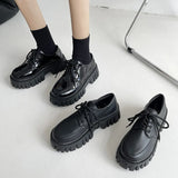 Patent Leather Platform Oxford Shoes for Women 2023 Spring Casual Lace Up Flats Woman Black Chunky Shoes Zapatillas