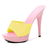 Women Slipper 2023 Summer Fine Heel 13cm Shoe Slipper Platform Patent leather Pumps Sexy Shoes Stripper Hihg Heels