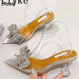 Elegant Women Party Wedding Shoes Fashion Crystal Butterfly High Heels Sexy Pointed Toe PVC Transparent Pumps Sandals