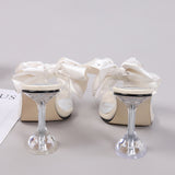 New Fashion Crystal Bow High Heels Slippers Shoes Woman Sexy PVC Transparent Sandals Women Slides Open Toe Pumps Blue