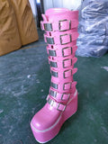 Sale Women Boots Buckle Heart Pink Wedges Thick Bottom Platform Knee High Women's Boots Goth Cosplay