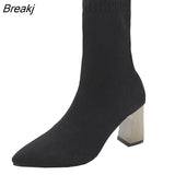 Women Black Ankle Sock Boots 2023 Fashion Spring Autumn Stretch Boots Chunky High Heels Pointed Toe Women Shoes Size