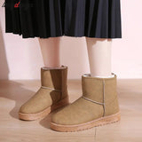 Women's Shoes Australian Boots Winter Footwear Round Toe Flat Heel Boots-Women Fashion Snow Low 2023 Ladies Ankle