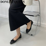 Flats Shoes Woman Brand Metal Buckle Round Toe Ballerina Comfortable Shallow Slip on Casual Ballet Embroidery Black