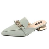 Shoes Mules For Women 2024 Ladies' Slippers Rivet Cover Toe Butterfly-Knot Low Square heel Loafers Flock New Pointed