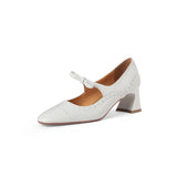 Women's Wedding Shoes Bow Mary Jane Shoes High Heels Retro Pumps Vintage Dress Shoes Embossing Zapatos Mujer