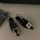 Flat-Bottomed Black Baotou Sandals Fairy Shoes 2023 New Spring And Summer Pointed Diamond Single