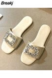 Women's Slippers Summer 2023 Rhinestones Flat Elegant Sandals Female Fashion Outdoor Beach Shoes Slides Chanclas Mujer