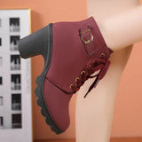 Black Chunky Heeled Women's Ankle Boots 2023 Autumn Metal Decor High Heels Shoes Woman Lace Up Platform Booties Big