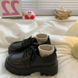 Leather Thick-Soled Love Shoes Women's 2024 New Muffin Lace Up Jk College British Style Small Leather Shoes Women's Singles