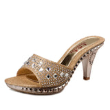Version Of The New Elegant High-Heeled Sandals Water Drill Pure Color Small Coarse Slippers Summer Cool