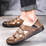 Size Men's Sandals Men's Hollow Breathable Outdoor Casual Leather Shoes Men's Trend Elastic Belt Driving Leather