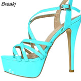 Women Sandals 14CM Super Sexy Platform High Heels Ankle Strap Sandals Open Toe Sanke Gladiator Party Dress Red Wedding